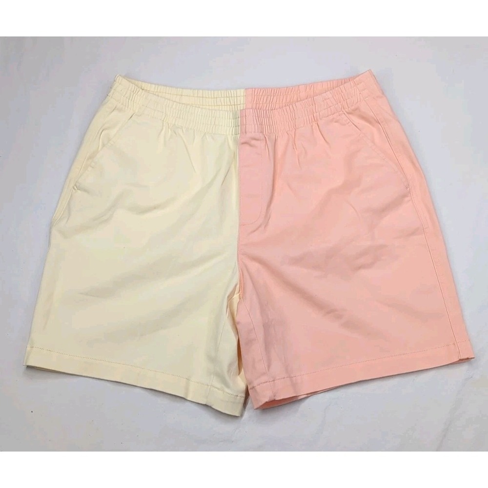 Lands End Womens 16 Mid Rise PullOn Short Comfort Colorblock Yellow Peach Pastel